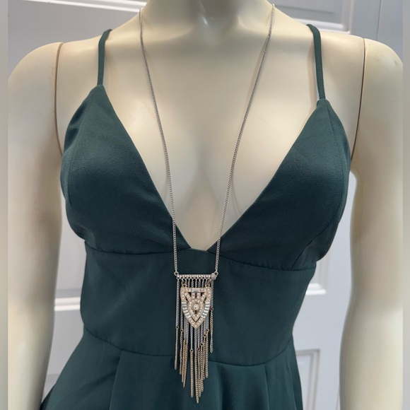Buckle Jewelry - Buckle Art Deco Fringe Pendant Necklace Gold Silver Tone Geometric Statement